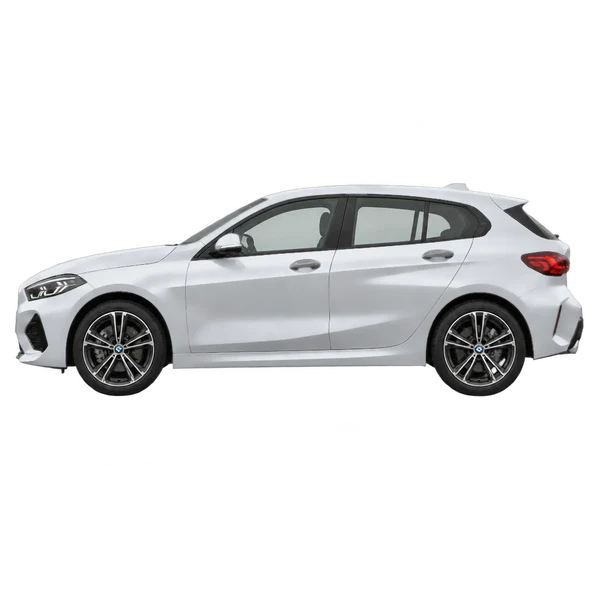 BMW 1 Series 2026 argent, vue côté (vers la gauche)
