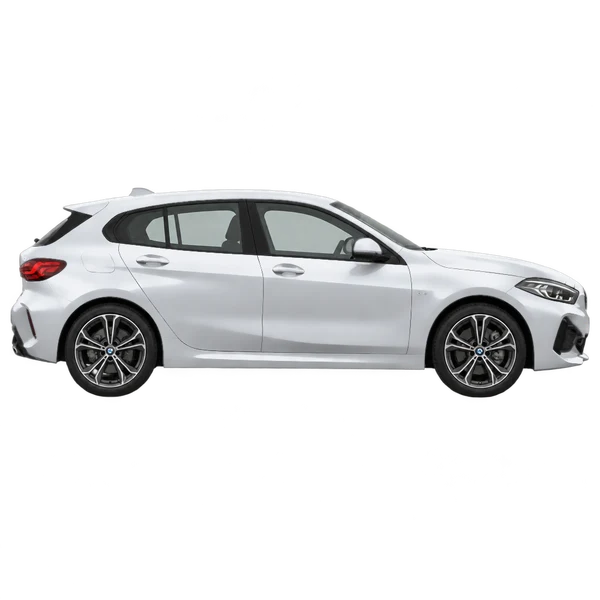 BMW 1 Series 2026 argent, vue profil (tourné vers la droite)