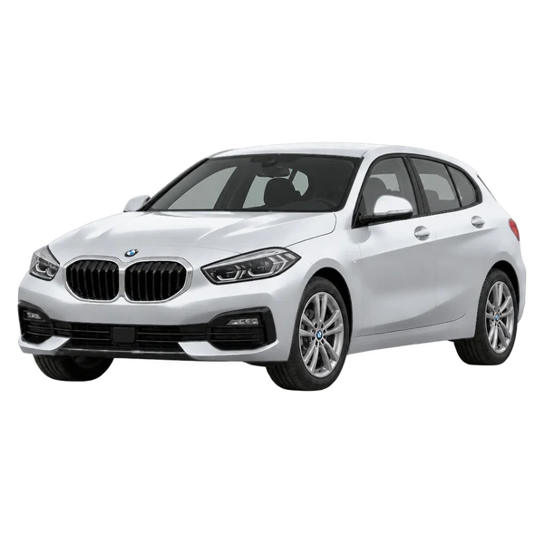 silver 2021 BMW 116I front three-quarter (facing left) view
