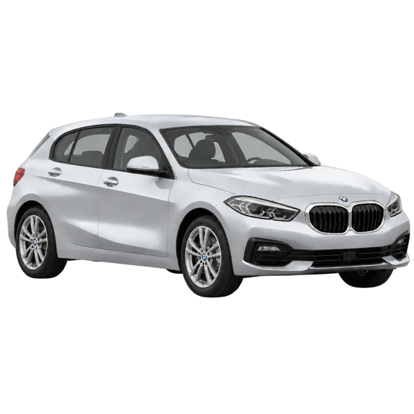 BMW 118D 2020 باللون فضي، منظر زاوية ثلاثة أرباع أمامية (باتجاه اليمين)