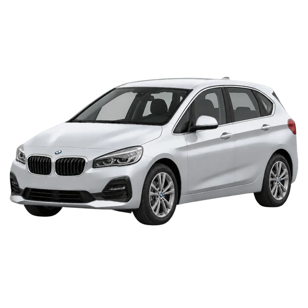 BMW 218D 2025 prata, vista dianteira em três quartos (voltada para a esquerda)