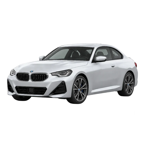 シルバーの2025 BMW 230i（フロントスリークォーター(左向き)ビュー）