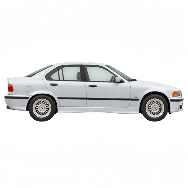 BMW 3-Serie 1990 prata, vista lateral (voltada para a direita)