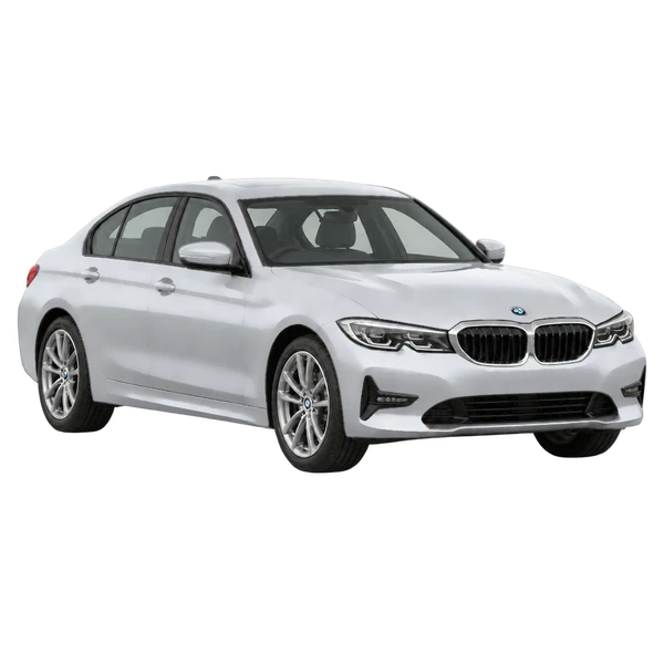 silver 2019 BMW 3 Series front three-quarter (facing right) view