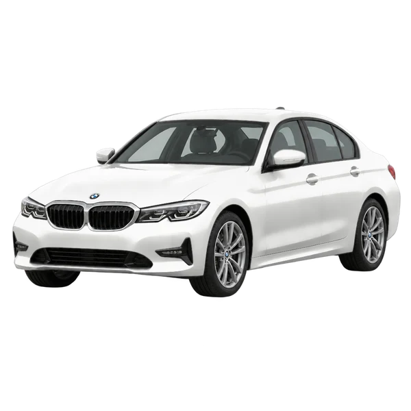 white 2019 BMW 3 Series front three-quarter (facing left) view