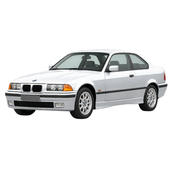 BMW 318iS 1996 prata, vista dianteira em três quartos (voltada para a esquerda)