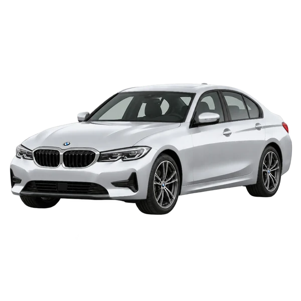 2021 BMW 320i in Silber, Ansicht: Dreiviertelansicht vorne (nach links gerichtet)
