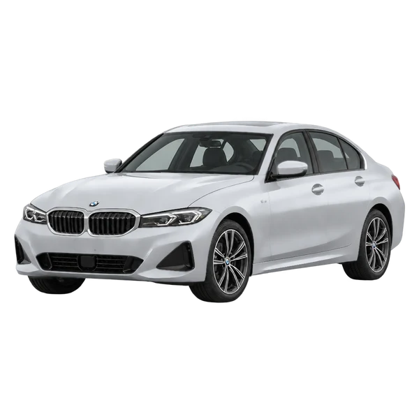 2026 BMW 320i in Silber, Ansicht: Dreiviertelansicht vorne (nach links gerichtet)