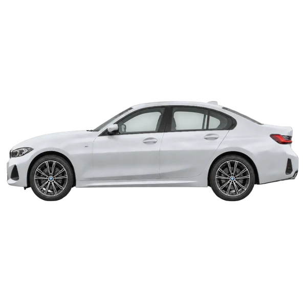 2026 BMW 320i in Silber, Ansicht: Seite (nach links gerichtet)