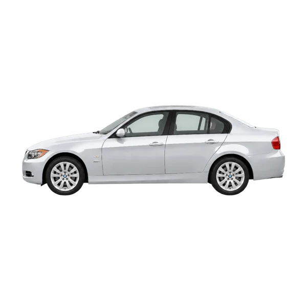 BMW 325i 2006 en plateado, vista lateral (mirando a la izquierda)