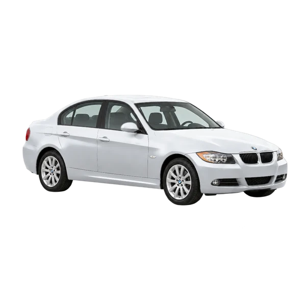 BMW 325i 2007 en plateado, vista tres cuartos frontal (mirando a la derecha)