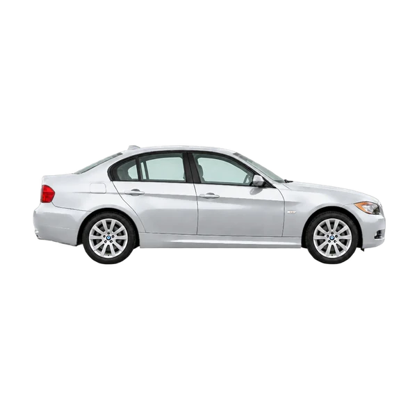 BMW 325i 2007 en plateado, vista lateral (hacia la derecha)