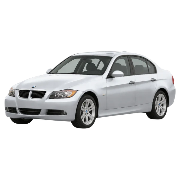 BMW 325xi 2006 en plateado, vista frontal tres cuartos (hacia la izquierda)