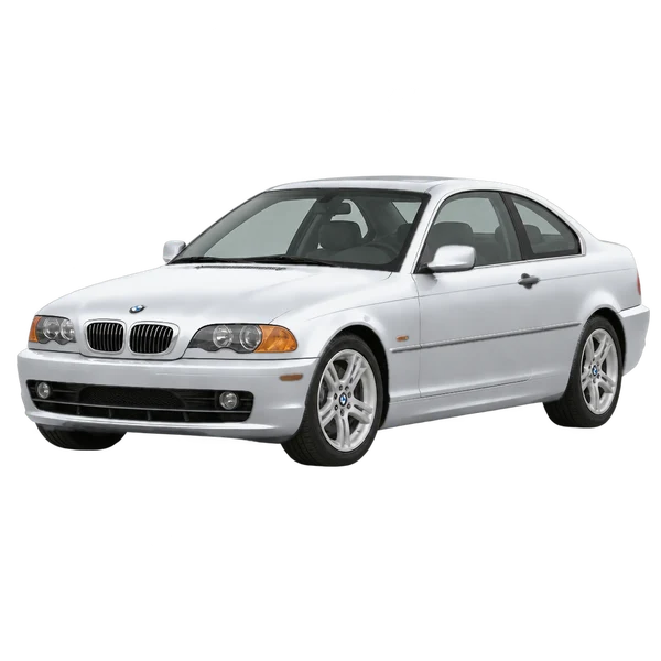 BMW 330Ci 2003 prata, vista dianteira em três quartos (voltada para a esquerda)
