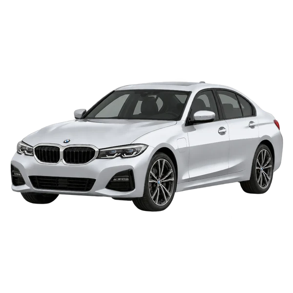 2020 BMW 330e in Silber, Ansicht: Dreiviertelansicht vorne (nach links gerichtet)