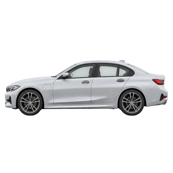 2022 BMW 330e in Silber, Ansicht: Seite (nach links gerichtet)