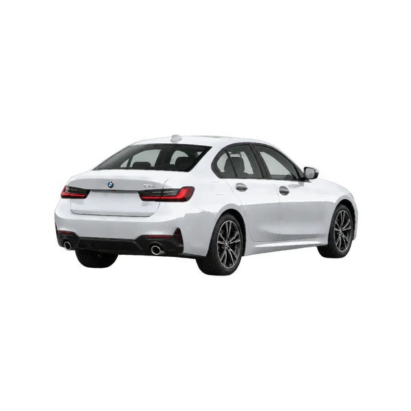 2026 BMW 330e in Silber, Ansicht: Dreiviertelansicht von hinten (nach links gerichtet)