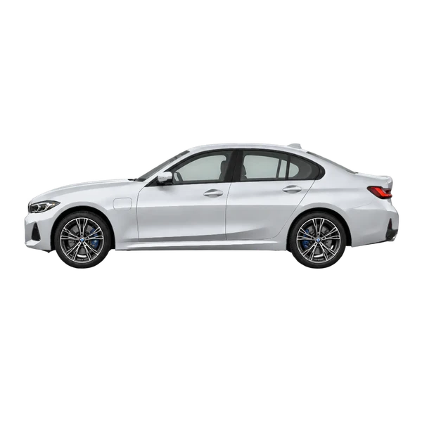 2026 BMW 330e in Silber, Ansicht: Seite (nach links gerichtet)