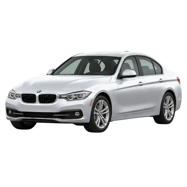 BMW 330i 2017 باللون فضي، منظر منظر أمامي بزاوية ثلاثة أرباع (متجه لليسار)