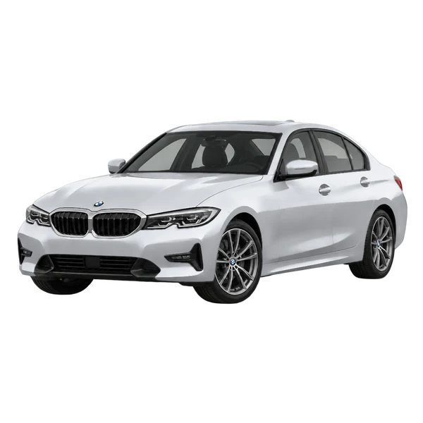 BMW 330i 2020 باللون فضي، منظر منظر أمامي بزاوية ثلاثة أرباع (متجه لليسار)