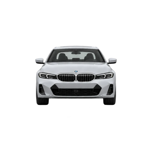 BMW 330i 2024 باللون فضي، منظر أمامي