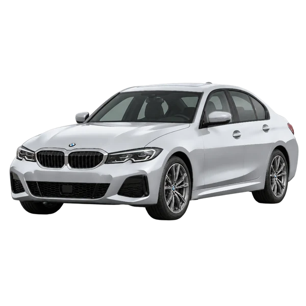 silver 2026 BMW 330i front three-quarter (facing left) view