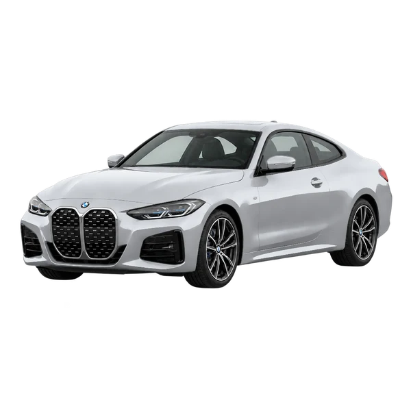 silver 2021 BMW 4 Series front three-quarter (facing left) view