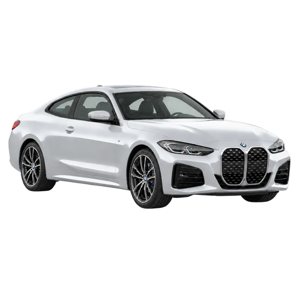 silver 2021 BMW 4 Series front three-quarter (facing right) view