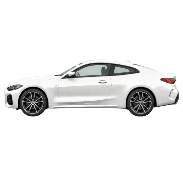 BMW 4 Series 2022 باللون أبيض، منظر جانبي (متجه إلى اليسار)