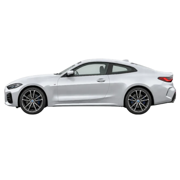 BMW 4 Series 2026 باللون فضي، منظر جانبي (متجه إلى اليسار)