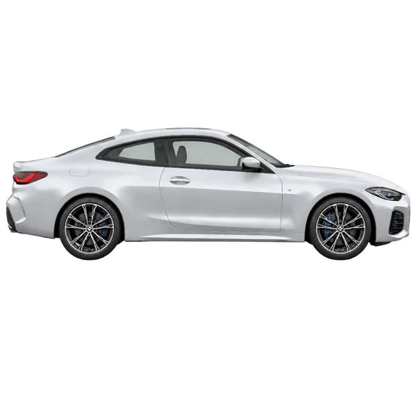 BMW 4 Series 2026 باللون فضي، منظر منظر جانبي (باتجاه اليمين)
