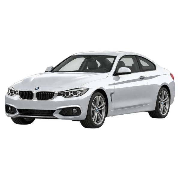 BMW 430i 2018 en plateado, vista frontal tres cuartos (hacia la izquierda)