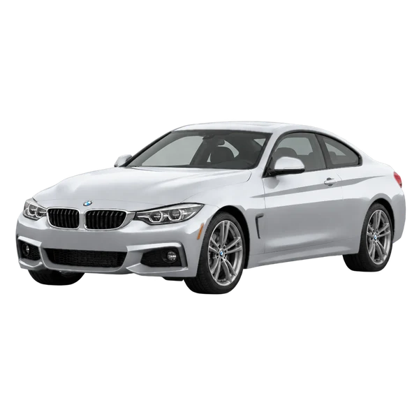 BMW 430i 2020 en plateado, vista frontal tres cuartos (hacia la izquierda)