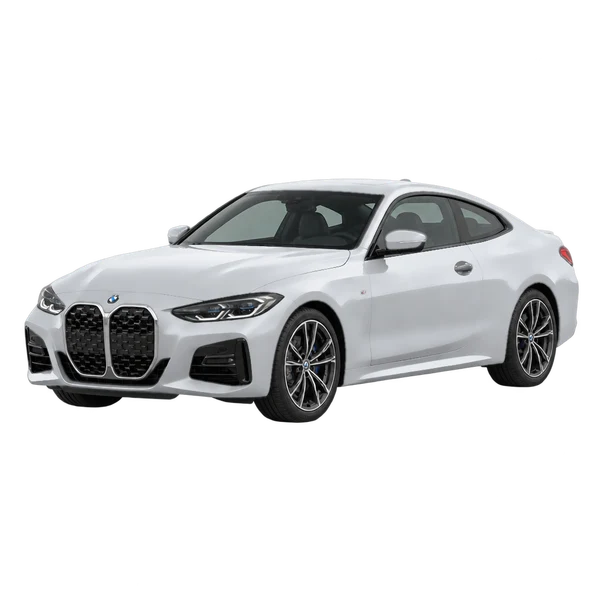 BMW 430i 2021 en plateado, vista frontal tres cuartos (hacia la izquierda)