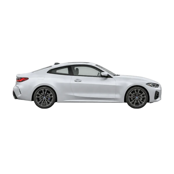 BMW 430i 2022 en plateado, vista lateral (hacia la derecha)