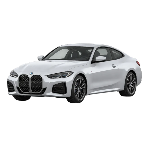 BMW 430i 2023 en plateado, vista frontal tres cuartos (hacia la izquierda)