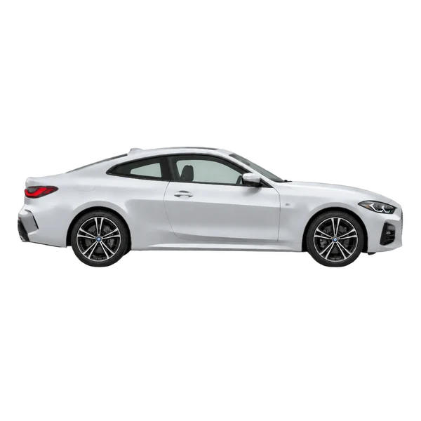 BMW 430i 2023 en plateado, vista lateral (hacia la derecha)