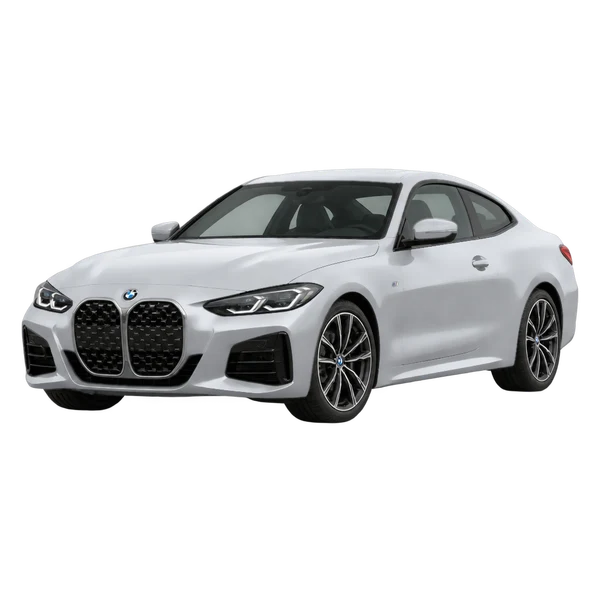 BMW 430i 2024 en plateado, vista frontal tres cuartos (hacia la izquierda)