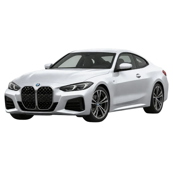 BMW 430i 2025 en plateado, vista frontal tres cuartos (hacia la izquierda)