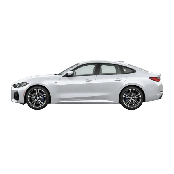 BMW 430i 2026 en plateado, vista lateral (mirando a la izquierda)