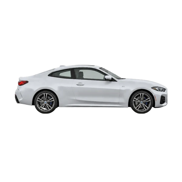 BMW 430i 2026 en plateado, vista lateral (hacia la derecha)