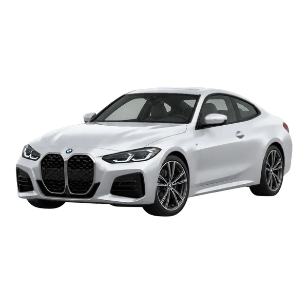 silver 2027 BMW 430i front three-quarter (facing left) view