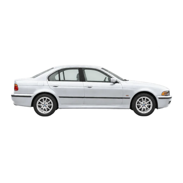 BMW 5 Series 2003 en plateado, vista lateral (hacia la derecha)