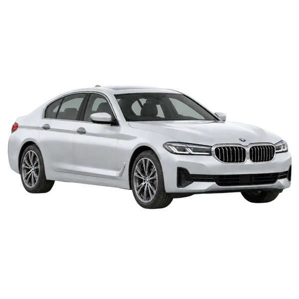 シルバーの2021 BMW 5 Series（フロントスリークォーター（右向き）ビュー）