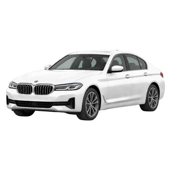 ホワイトの2021 BMW 5 Series（フロントスリークォーター(左向き)ビュー）