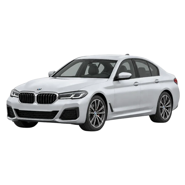 silver 2025 BMW 5 Series front three-quarter (facing left) view
