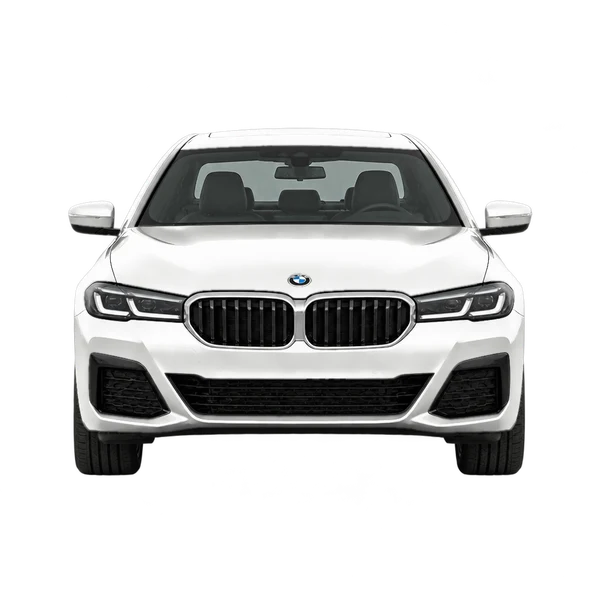 BMW 5 Series 2025 باللون أبيض، منظر أمامي