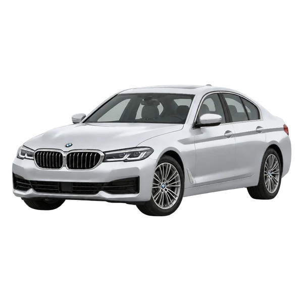 シルバーの2020 BMW 530i（フロントスリークォーター(左向き)ビュー）