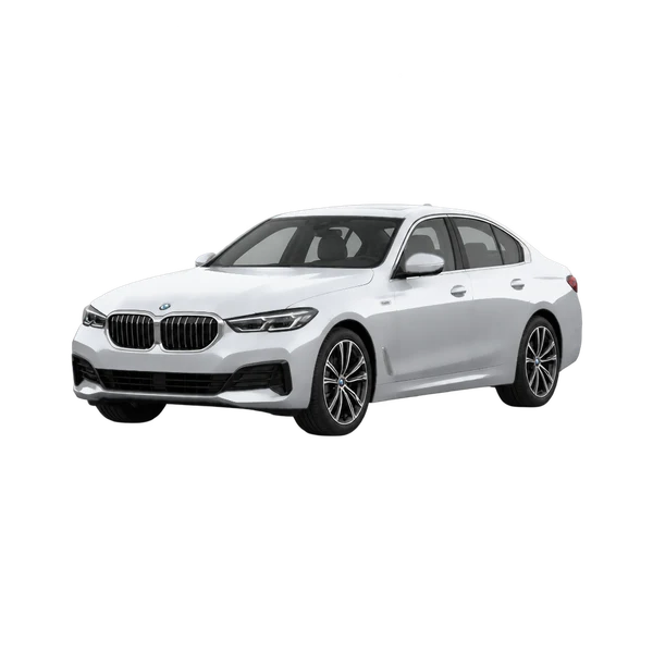 silver 2027 BMW 530i front three-quarter (facing left) view