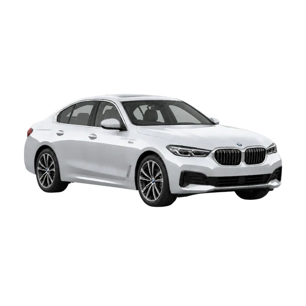 silver 2027 BMW 530i front three-quarter (facing right) view